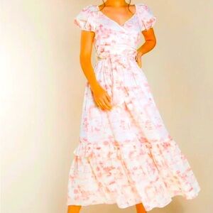 Ivy City Co XS cotton Antoinette dress, Pink and White Toile